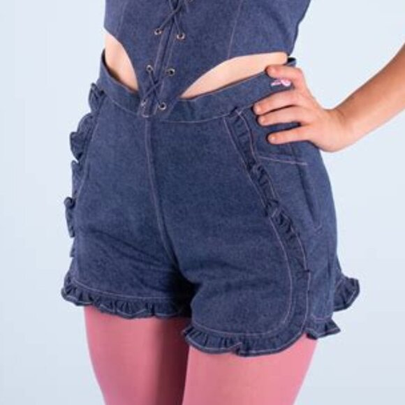 Samantha Pleet Ruffle Shorts - Denim - Picture 4 of 5